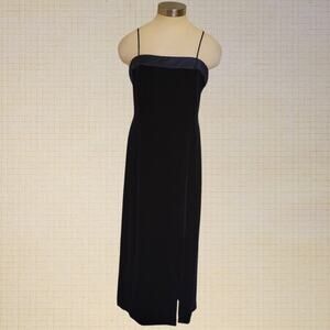 J.R. Nites Black Velvet Beaded Slip Dress Size 10 Y2K Spaghetti Strap